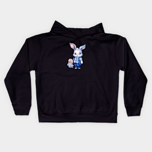 Easter bunny boy with jeans and flowers Kids Hoodie